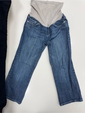 American Star Maternity Blue Denim Jeans with Cream Overband Size M
